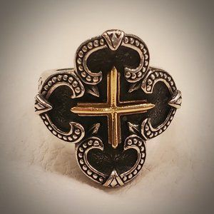 Scott Kay 18k Gold & Silver Gothic Cross x Fleur de Lis ring (U.S. size 7)